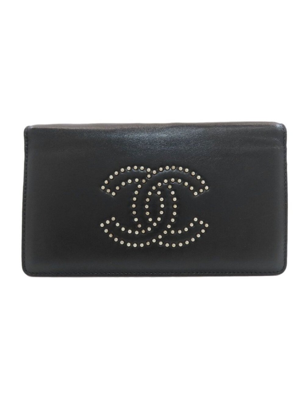 Chanel CC Logo Studs Silver Wallet Leather